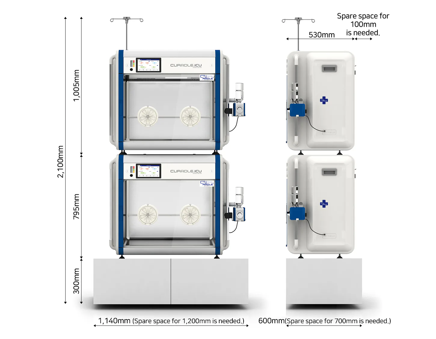 Curadle Smart Incubator PRO PLUS 160C V3: Требования к месту для двух камер