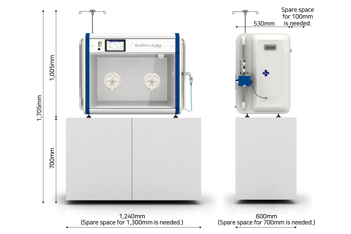 Curadle Smart Incubator ULTRA 190: Требования к месту для одной камеры