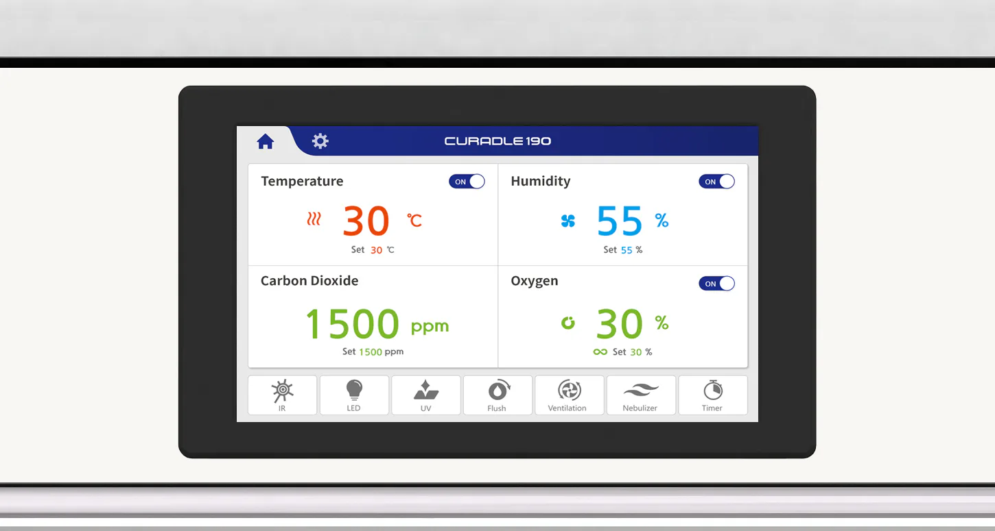 Curadle Smart Incubator PRO 190: Сенсорная панель управления